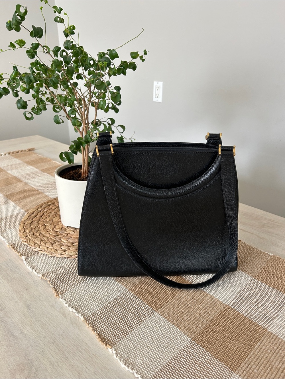 Vintage Bally Pebbled Black Leather Shoulder Bag